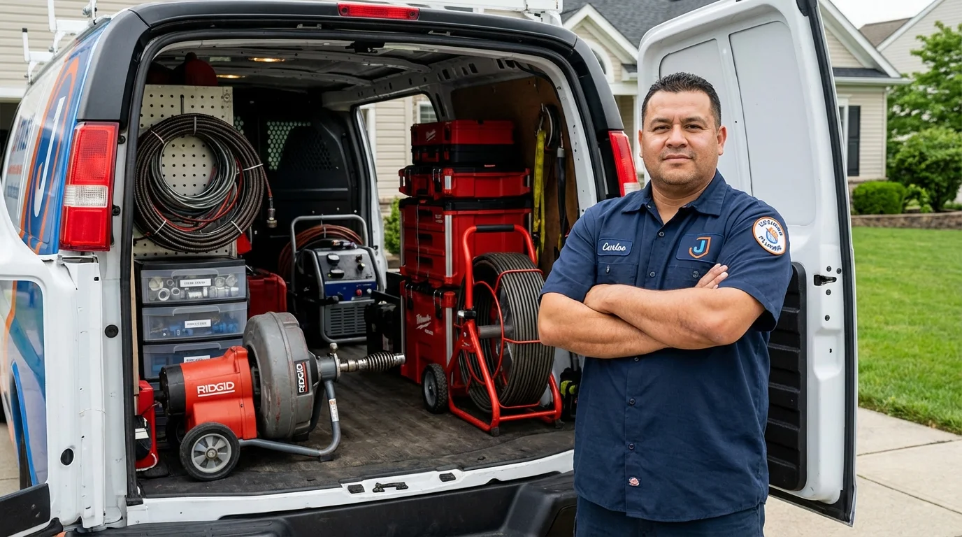 Professional drain cleaning equipment and Johns Plumbing LLC plumber in Millstadt