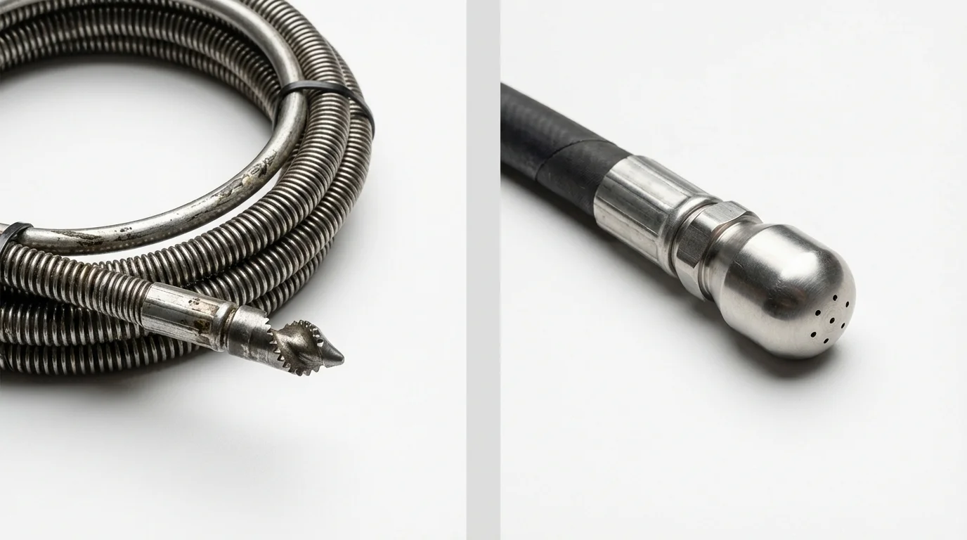 Drain snake cable and hydro jetting nozzle used for drain cleaning in Millstadt, IL